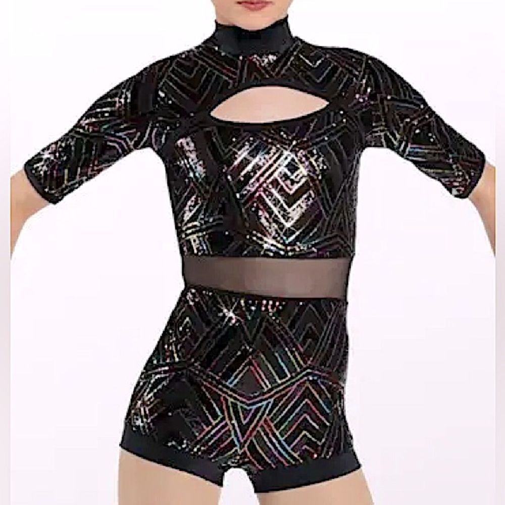 WEISSMAN Dance costume rainbow sequin unitard Applause 12823 SA Small adult